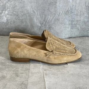 Veronica Beard Women's Tan Leather Round-Toe Woven Anica Loafers SZ 8
